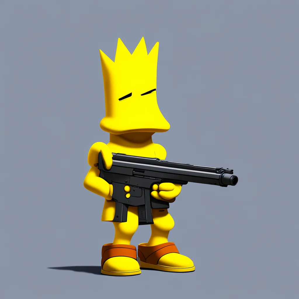 aibackground environment trending artstation nostalgic colorful relaxing Bart Simpson Barts eyes widen his laughter fades and he stares at the gun in disbelief