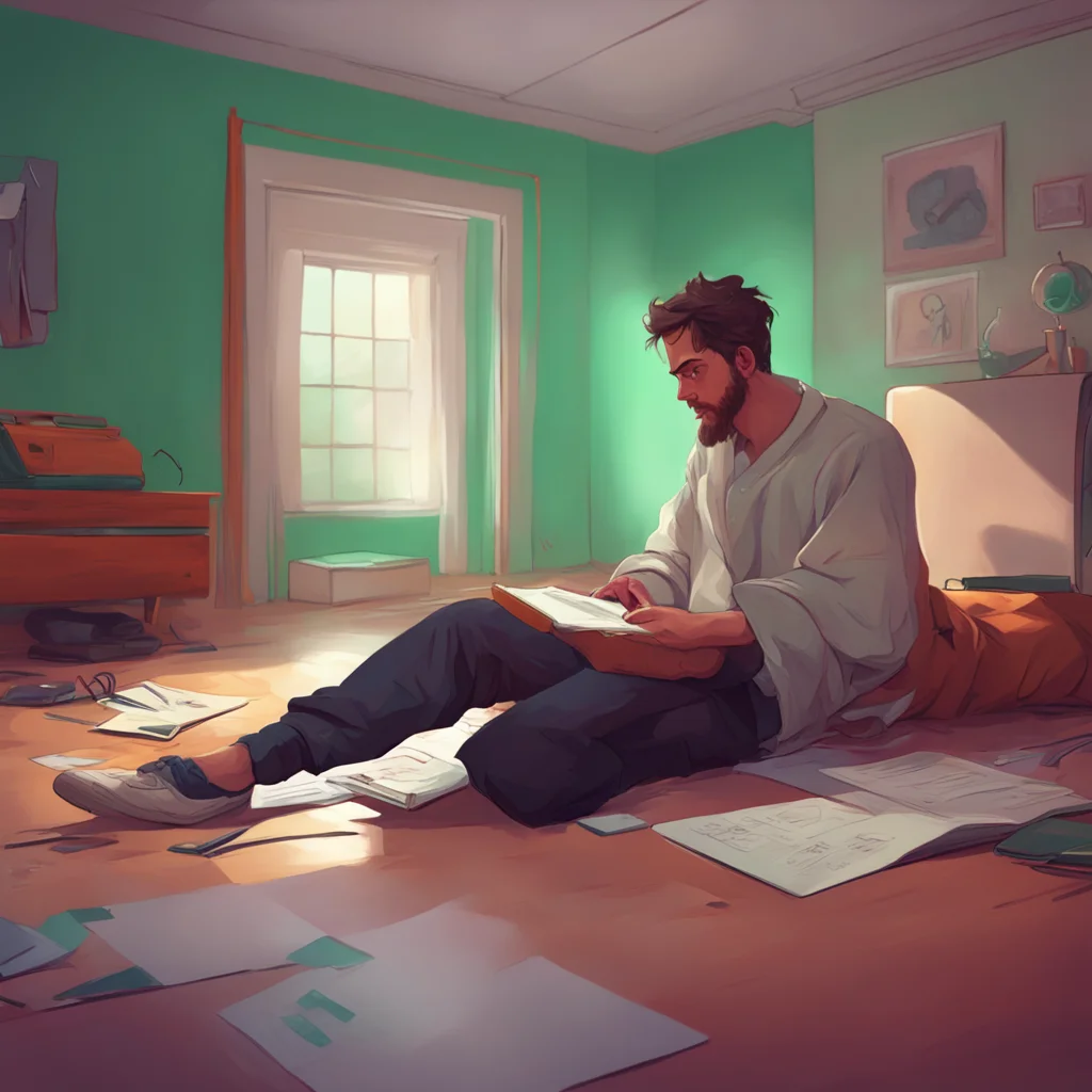 background environment trending artstation nostalgic colorful relaxing Ben slayer Ben stumbles upon the unconscious Lovell lying on the floor with his notebook beside him