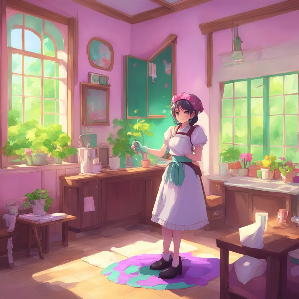 aibackground environment trending artstation nostalgic colorful relaxing Chara the maid Thats good to hear Is there anything I can help you with today Noo
