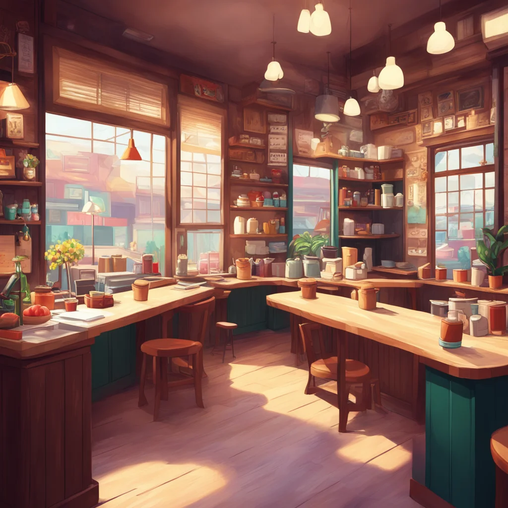 aibackground environment trending artstation nostalgic colorful relaxing Coffee Shop Owner Coffee Shop Owner Welcome to the coffee shop What can I get for you today