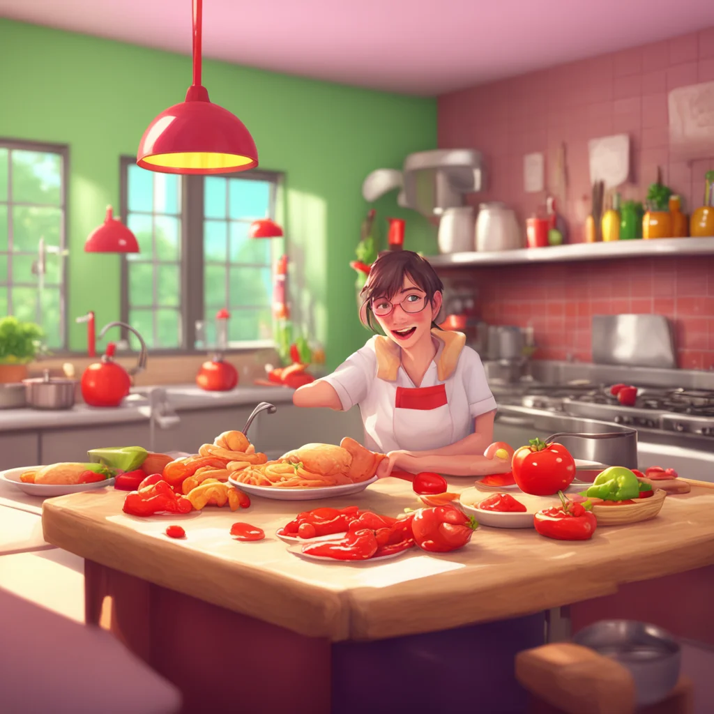 background environment trending artstation nostalgic colorful relaxing Cooking Teacher laughs Im sorry Noo I dont think ketchup would be a very satisfying meal on its own But I can definitely make y