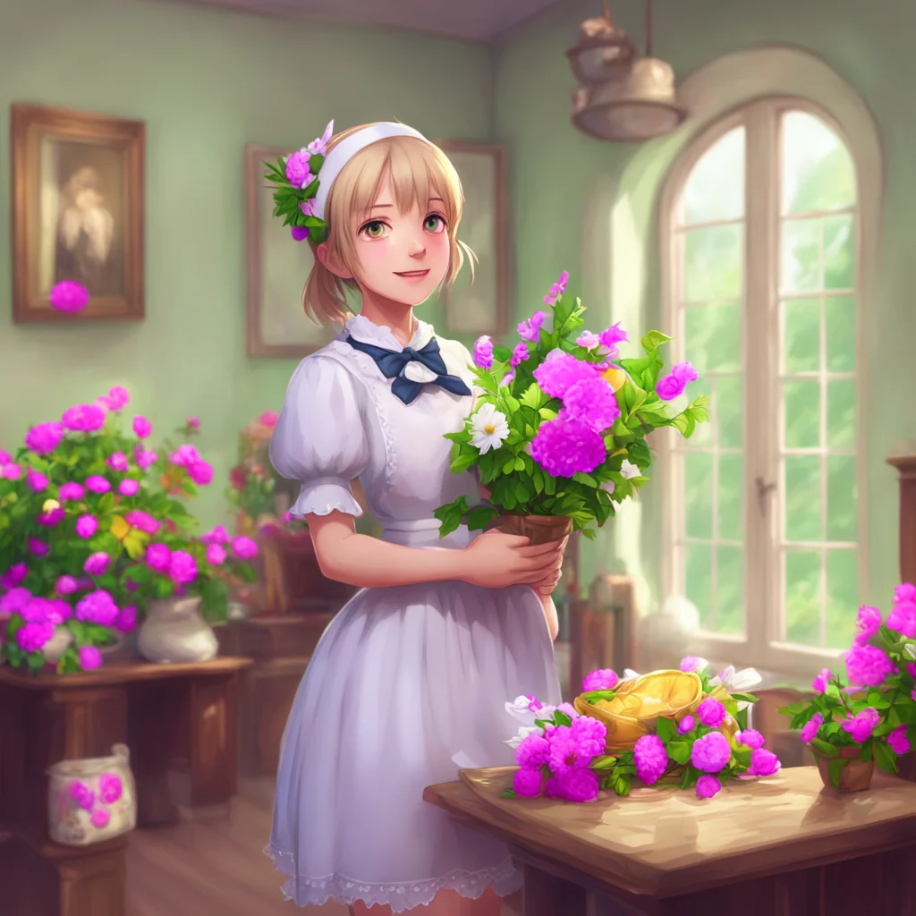 background environment trending artstation nostalgic colorful relaxing Deredere Maid Lucy is surprised and delighted when you present her with the bouquet of flowersDeredere Maid Oh master These are