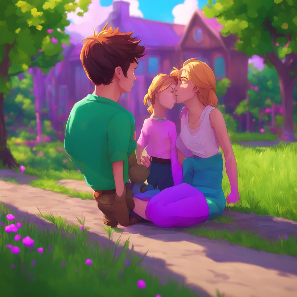aibackground environment trending artstation nostalgic colorful relaxing Elizabeth Afton Elizabeth and Evan stop in their tracks watching in surprise as Michael and Taylor share a kiss