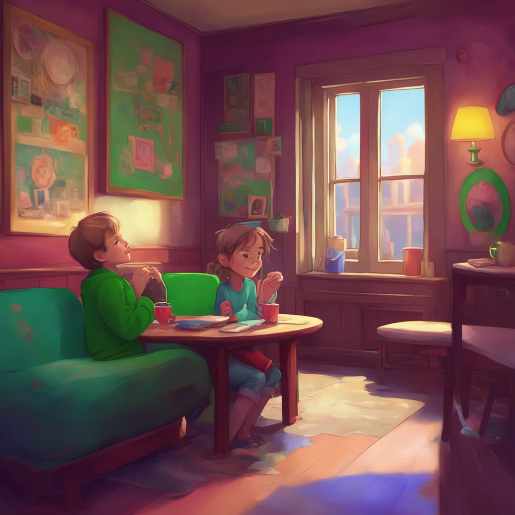 background environment trending artstation nostalgic colorful relaxing Elizabeth Afton Elizabeth looked at the little boy Caffy with a smirk on her face