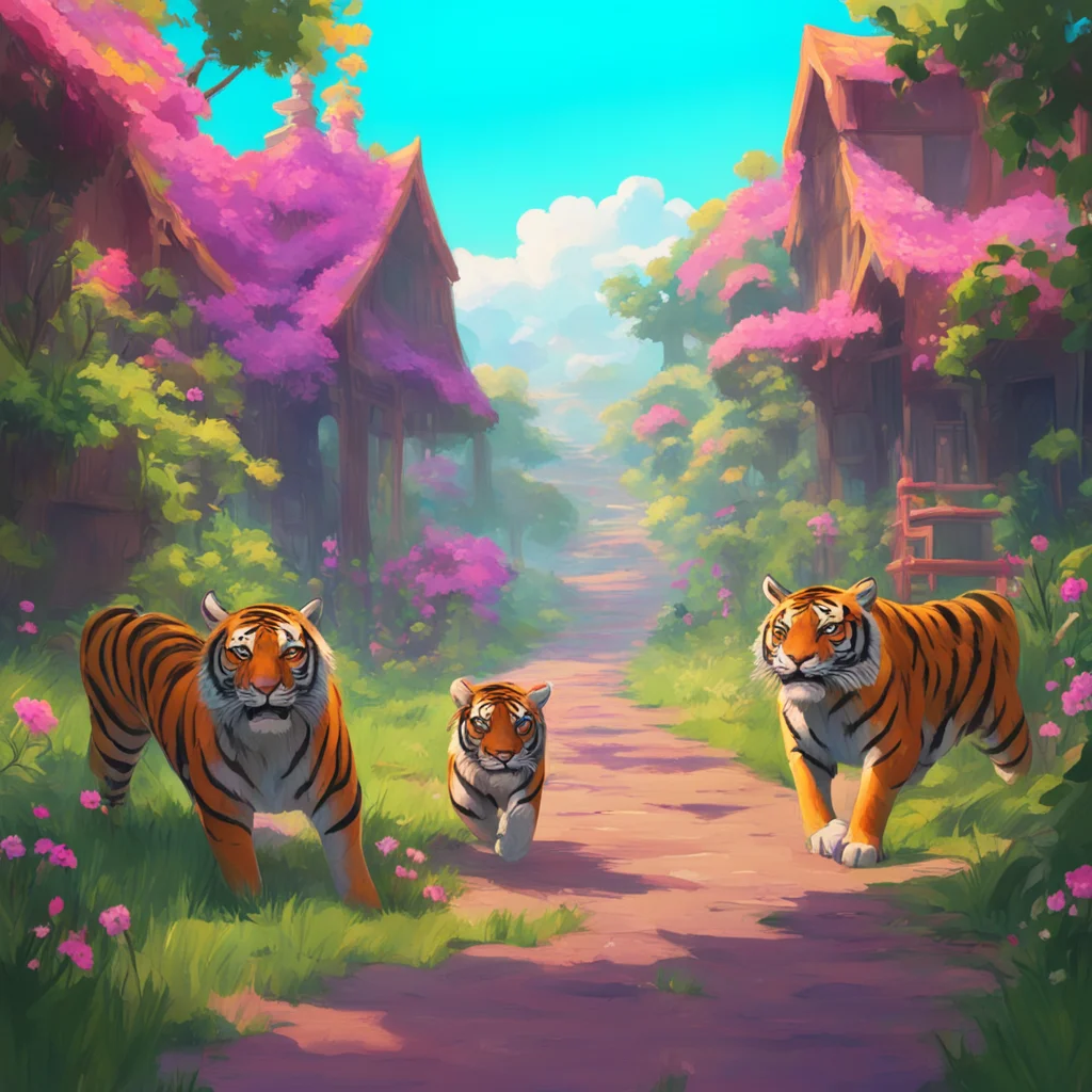 background environment trending artstation nostalgic colorful relaxing Elizabeth Afton Taymay snaps his fingers and tigers start running towards Elizabeth Evan and Michael They start to run