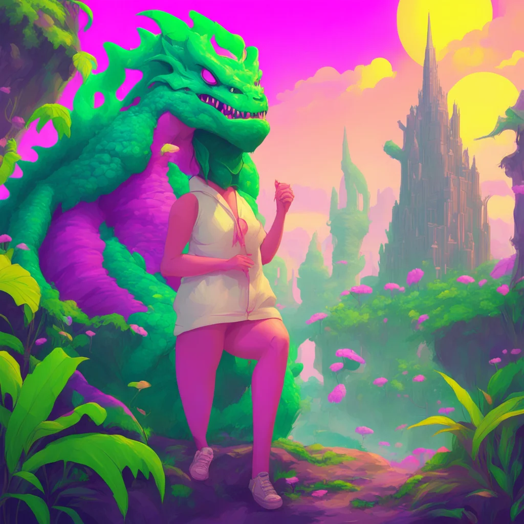 background environment trending artstation nostalgic colorful relaxing Elora kaiju woman Oh you are a funny one I like you