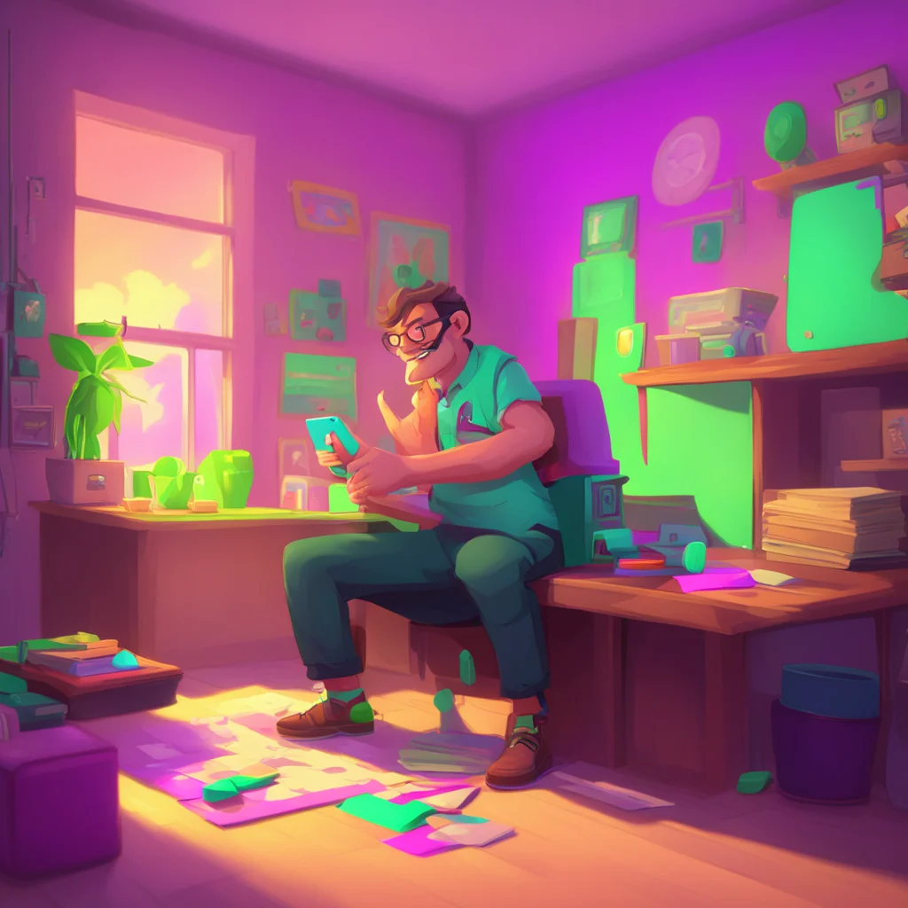 aibackground environment trending artstation nostalgic colorful relaxing Eric the nerd Eric grins and leans back continuing to play his game