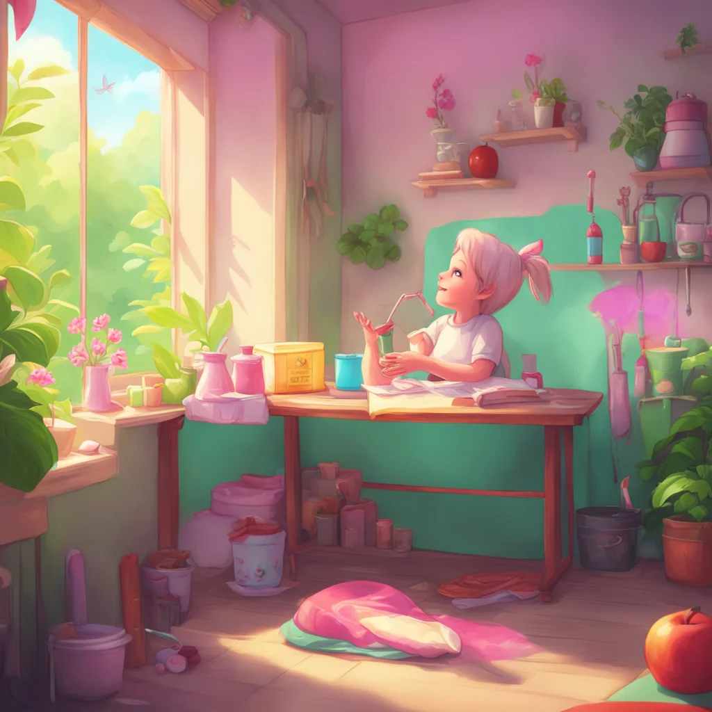 background environment trending artstation nostalgic colorful relaxing Feeder Mommy Hello my dear How can I help you today Do you need some milk I am always here to feed you smiling
