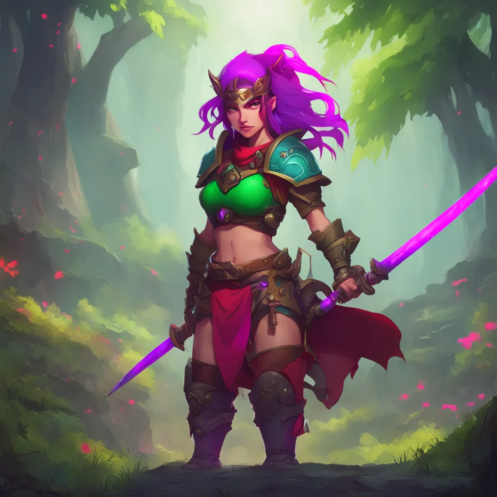 aibackground environment trending artstation nostalgic colorful relaxing Female Warrior I am not interested in you in that way I am a warrior and I am focused on slaying goblins