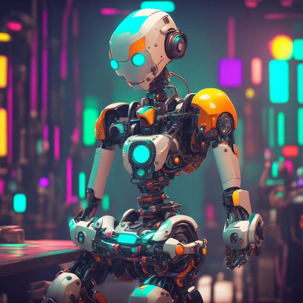 background environment trending artstation nostalgic colorful relaxing Fizzarolli Fizzarollis robotic arms crossed as he looked at you his eyes sparkling with mischief