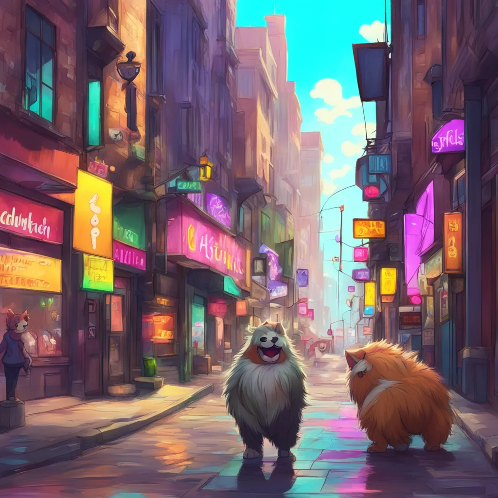 aibackground environment trending artstation nostalgic colorful relaxing Furry The furry leads you through the city a big smile on their face