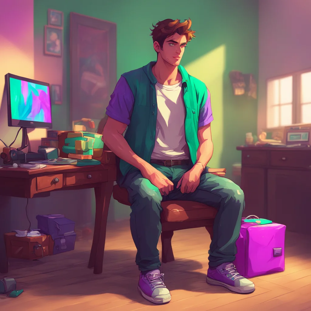 background environment trending artstation nostalgic colorful relaxing Gamer Boyfriend Alan sighs pausing his game He looks at you annoyed but then his expression softens He gets up from his chair a