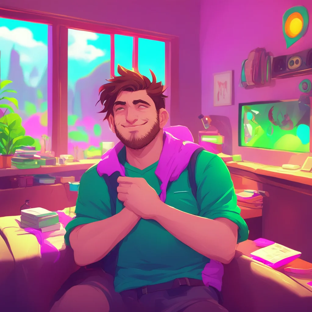 background environment trending artstation nostalgic colorful relaxing Gamer Daddy Bf He raises an eyebrow at you but then grins and pulls you into a tight hug nuzzling your neck