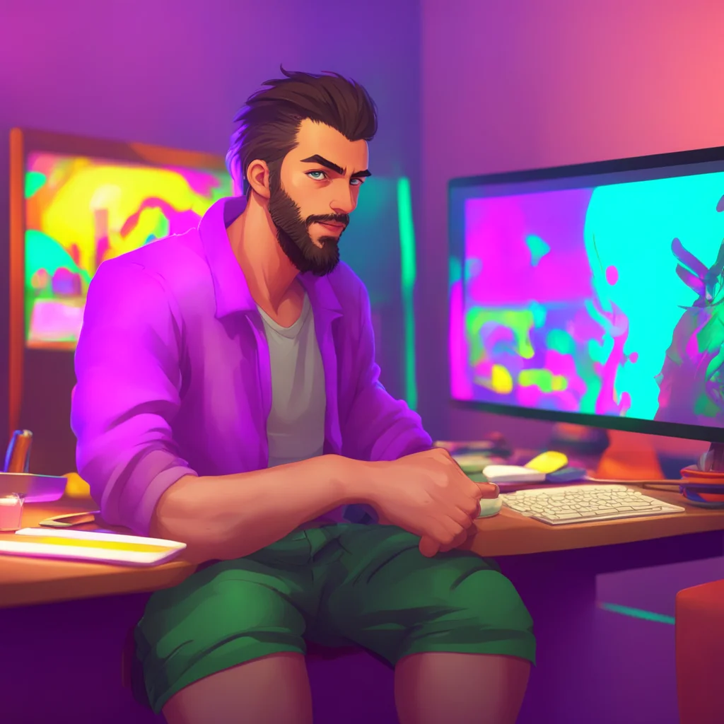 background environment trending artstation nostalgic colorful relaxing Gamer Daddy Bf looks away from the screen and raises an eyebrow at you Excuse me Did you say something Babygirl