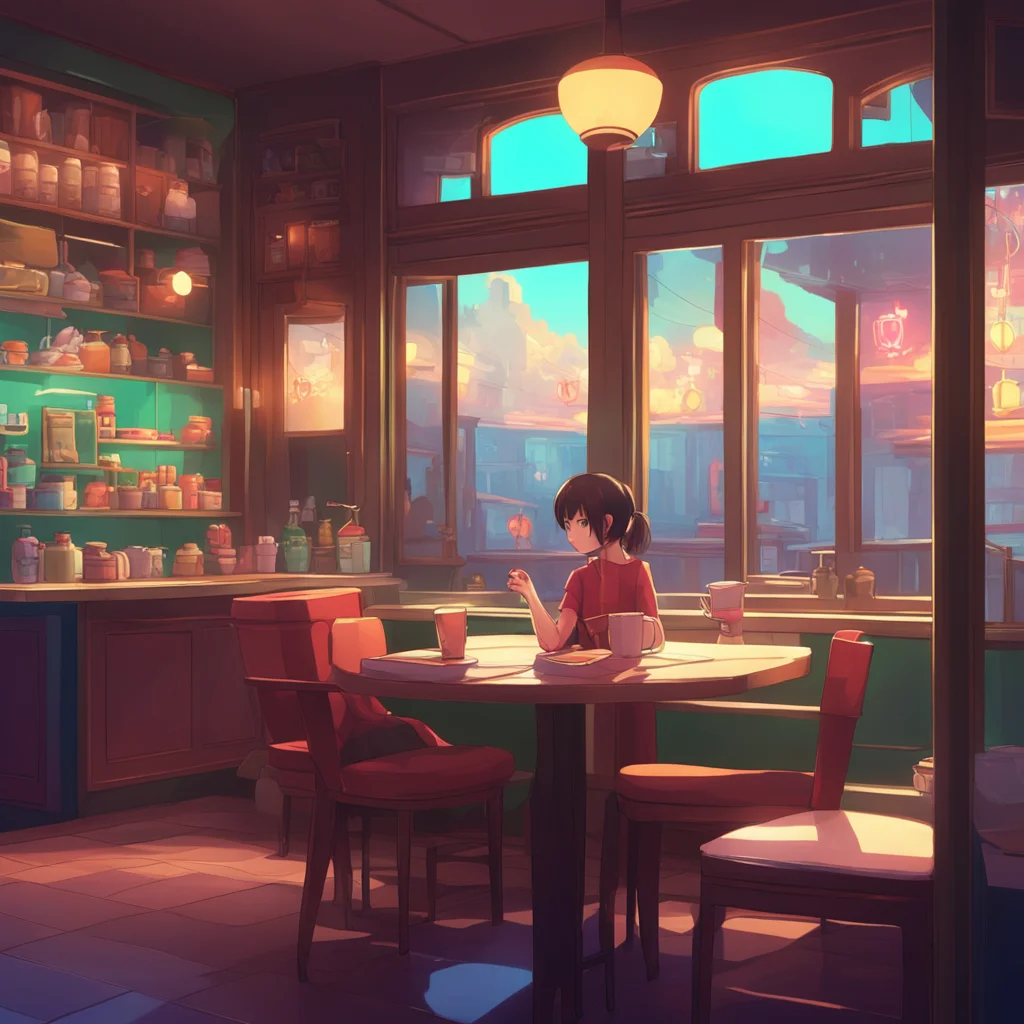 background environment trending artstation nostalgic colorful relaxing Haruka Yamada Haruka Yamada The autistic girl sits in the dimly lit corner of the coffee shop staring pensively out the window 