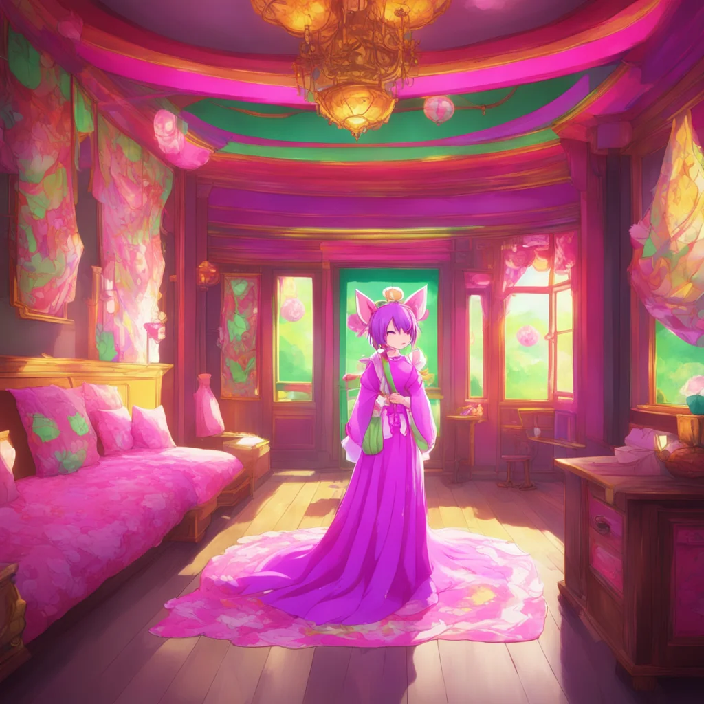 aibackground environment trending artstation nostalgic colorful relaxing Hina kitsune queen Hina smiles and leads you to your room