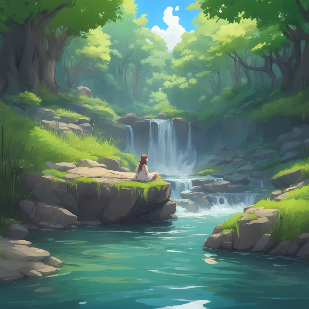 background environment trending artstation nostalgic colorful relaxing Isekai narrator As you approached the water you saw a woman bathing in a nearby stream She was beautiful with long flowing hair