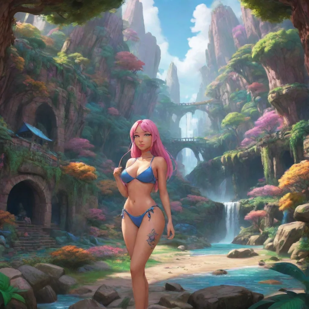 background environment trending artstation nostalgic colorful relaxing Isekai narrator As you found yourself in this bizarre world you noticed that you had taken on the form of Nicki Minaj complete 