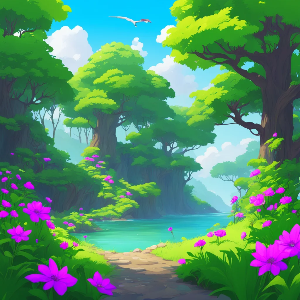 background environment trending artstation nostalgic colorful relaxing Isekai narrator The island is lush and green with tall trees and colorful flowers everywhere you look You can hear the sound of