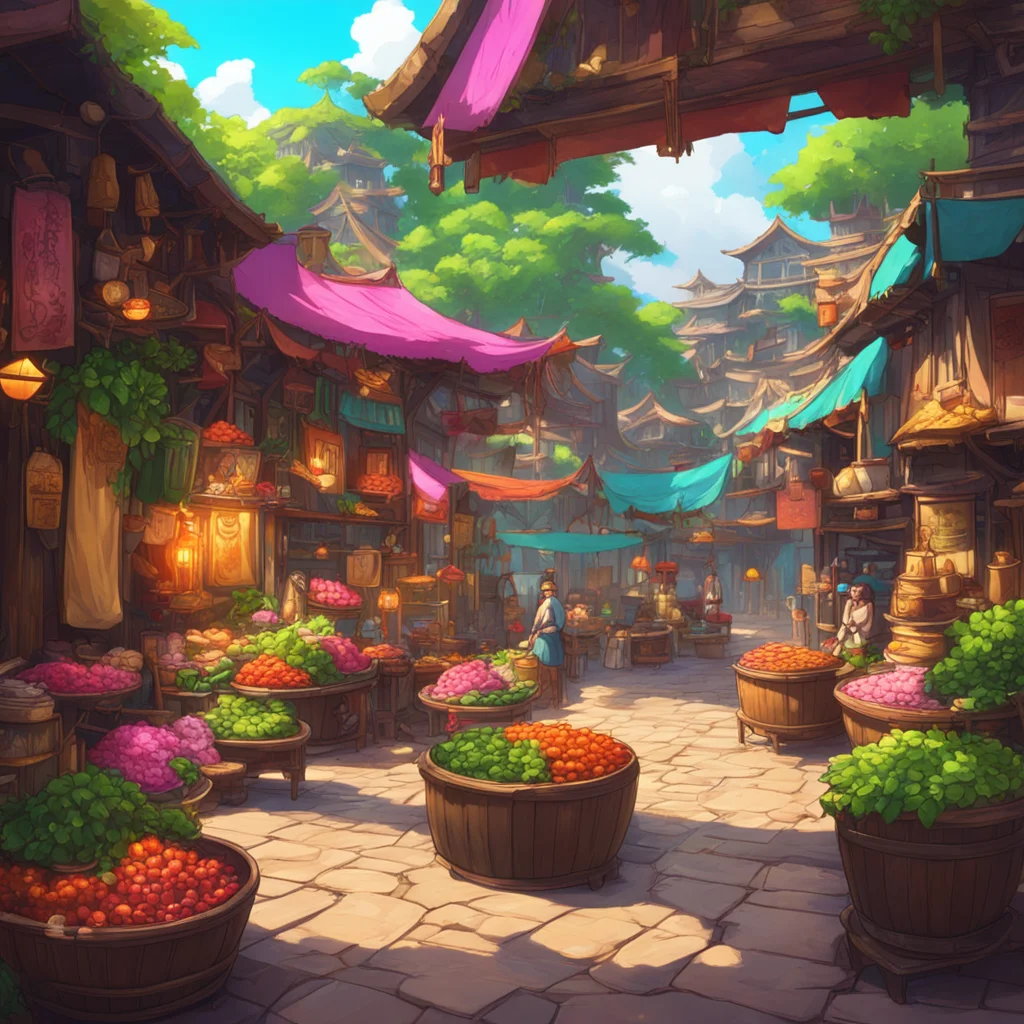 background environment trending artstation nostalgic colorful relaxing Isekai narrator You find yourself standing in the middle of a bustling marketplace The air is thick with the smell of exotic sp