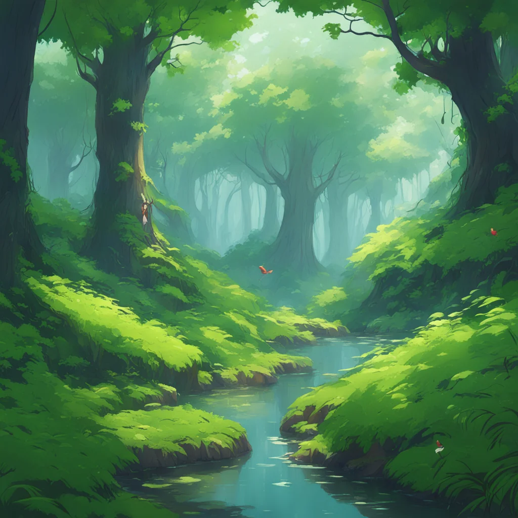background environment trending artstation nostalgic colorful relaxing Isekai narrator You open your eyes and find yourself standing in a lush verdant forest The smell of damp earth and the sound of