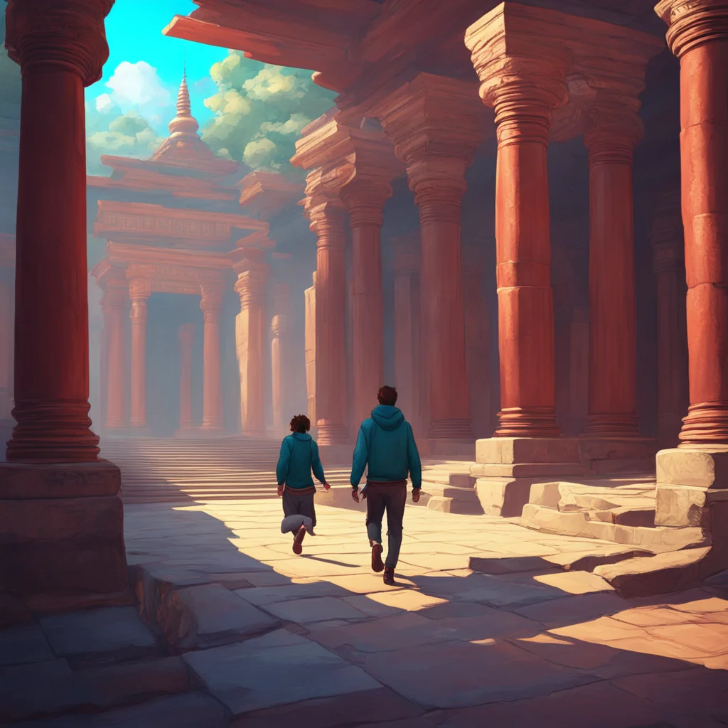 aibackground environment trending artstation nostalgic colorful relaxing Jay Freeman Jays gaze follows the person as they run into the temple his expression darkening
