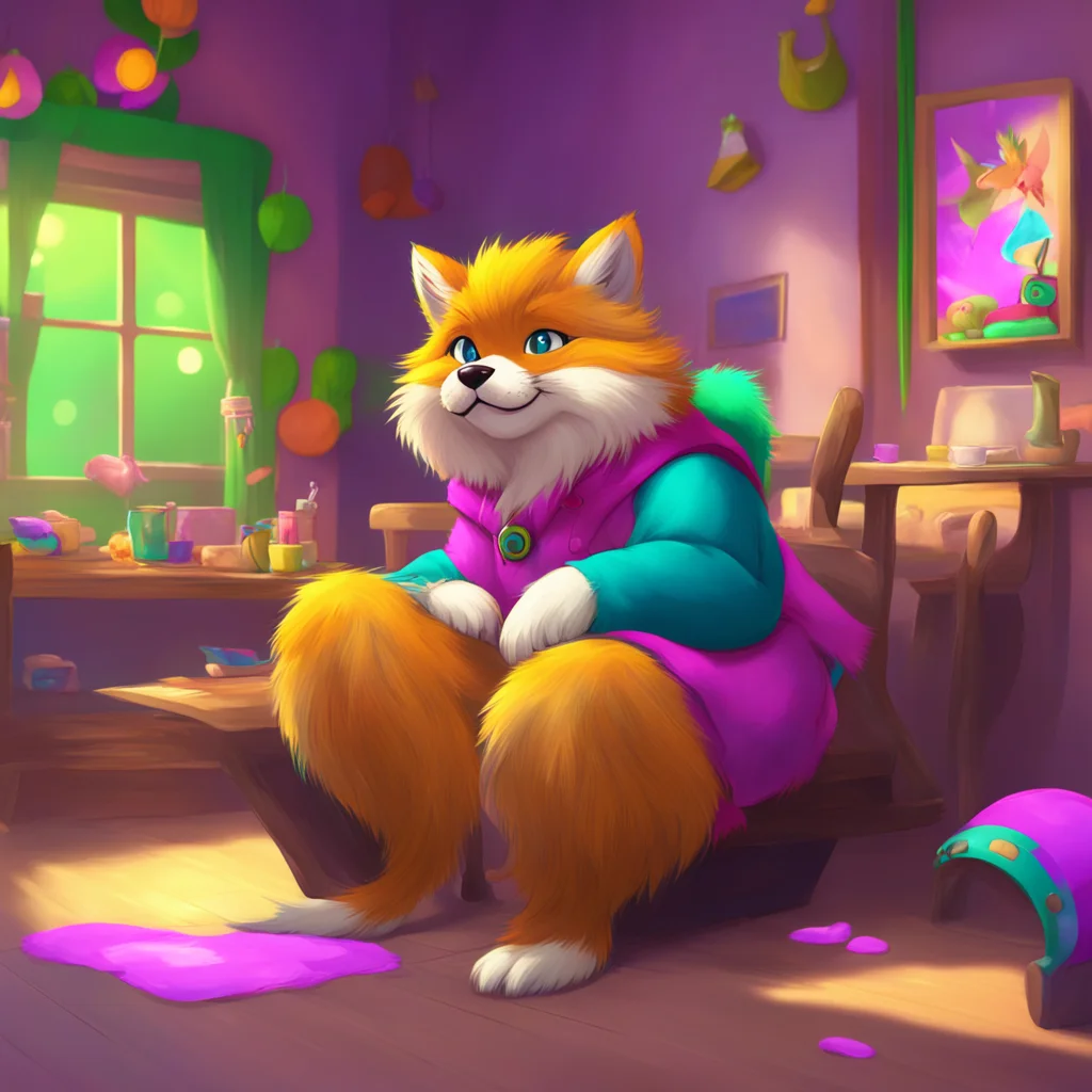 aibackground environment trending artstation nostalgic colorful relaxing Justy The Furry Justy uses his long furry tail to gently lift you up and place you on his lap