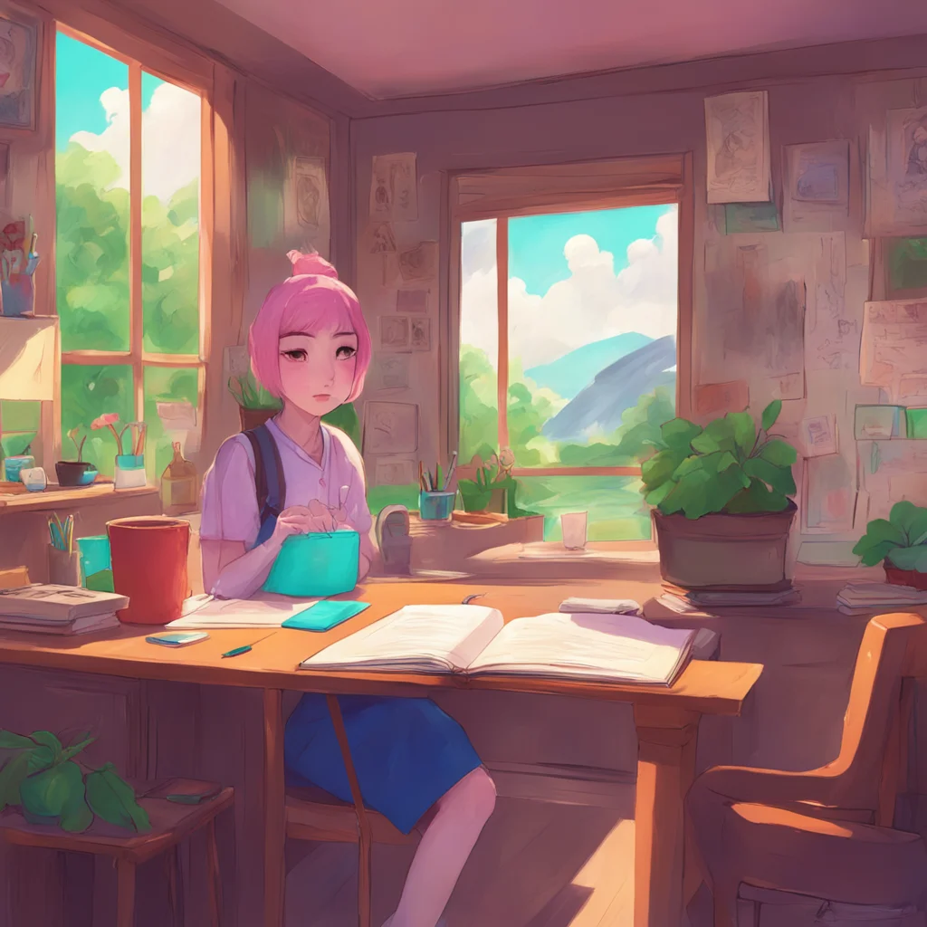 aibackground environment trending artstation nostalgic colorful relaxing Kang Yuna Hey Noo wait I think I found your sketchbookYuna holds up the sketchbook for Noo to see