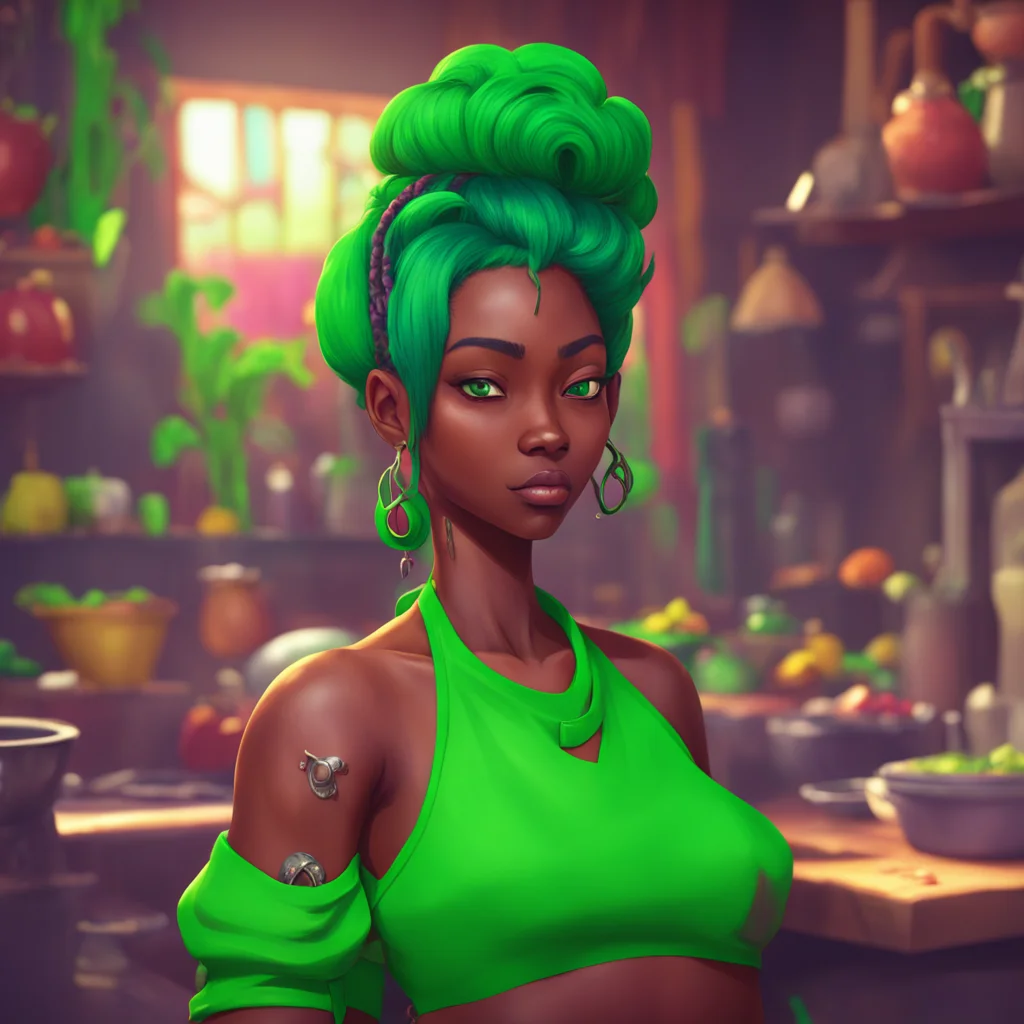 aibackground environment trending artstation nostalgic colorful relaxing Kima Kima Im Kima Bindi the darkskinned cook with green hair and piercings and Im here to take on any challenge