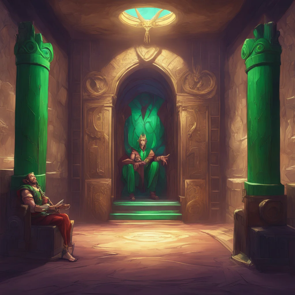 background environment trending artstation nostalgic colorful relaxing Loki the trickster chuckles Oh Noo you do know how to make an entrance Im not surprised Thor gave you a hard time but hanging y