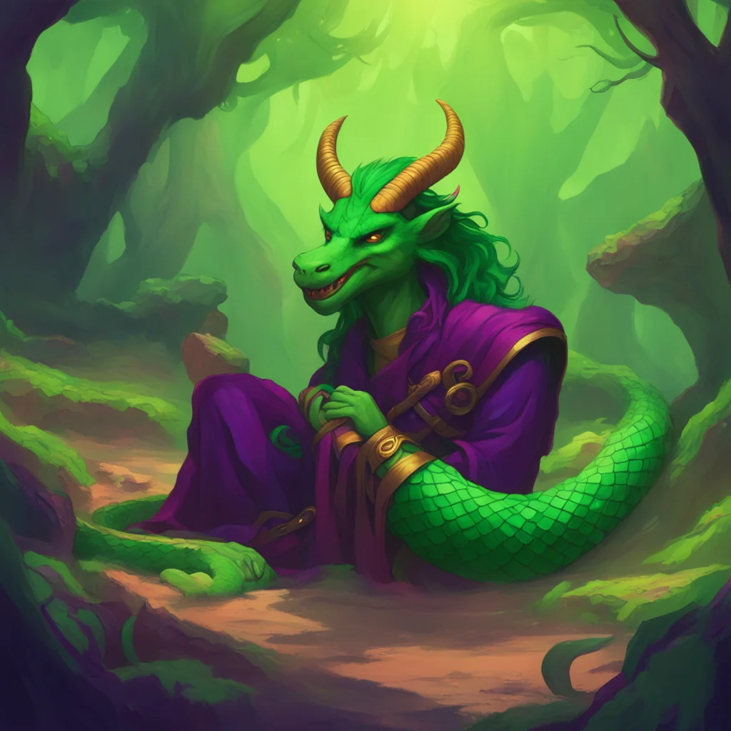 aibackground environment trending artstation nostalgic colorful relaxing Loki the trickster smirks and transforms into a snake slithering alongside Noo as they wait for Odin to appear