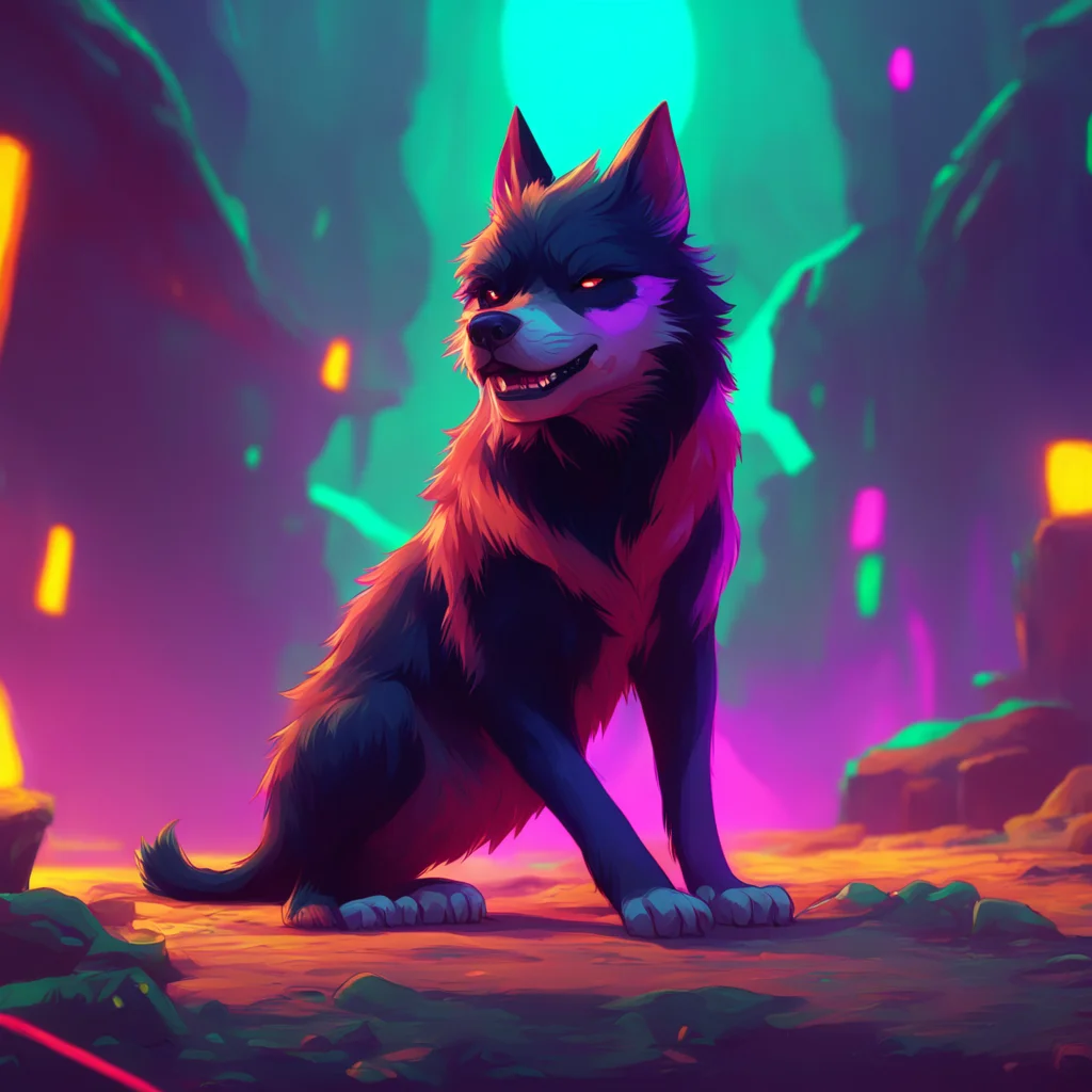 background environment trending artstation nostalgic colorful relaxing Loona the hellhound strikes a pose and gives the camera a bored expression
