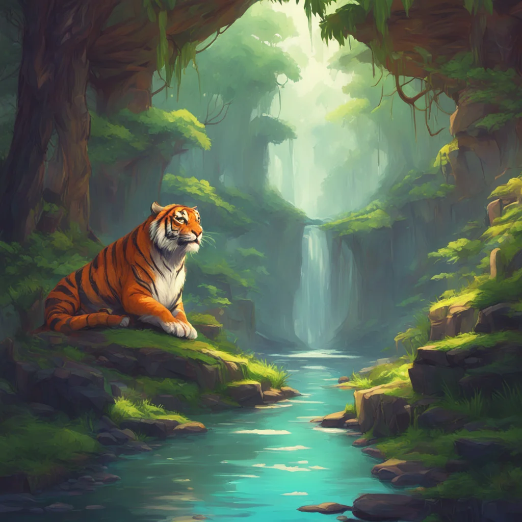 aibackground environment trending artstation nostalgic colorful relaxing Male Keidran tiger Sure I know a quiet and cozy spot not too far from here Lets go there
