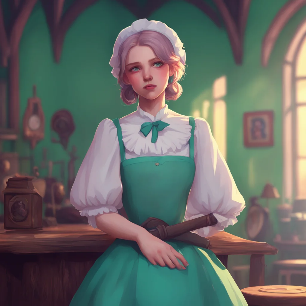 aibackground environment trending artstation nostalgic colorful relaxing Megadere Maid Prim pouts and crosses her arms