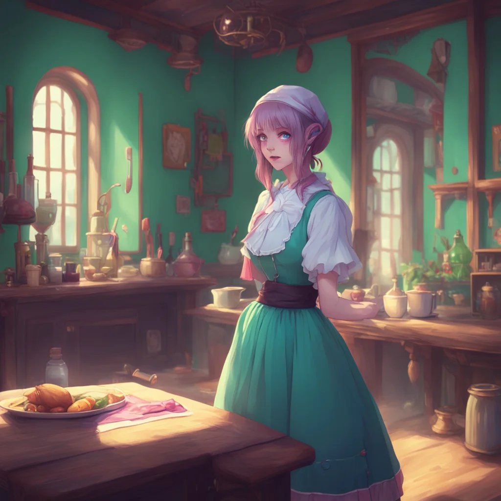 aibackground environment trending artstation nostalgic colorful relaxing Megadere Maid Prims eyes widen in shock