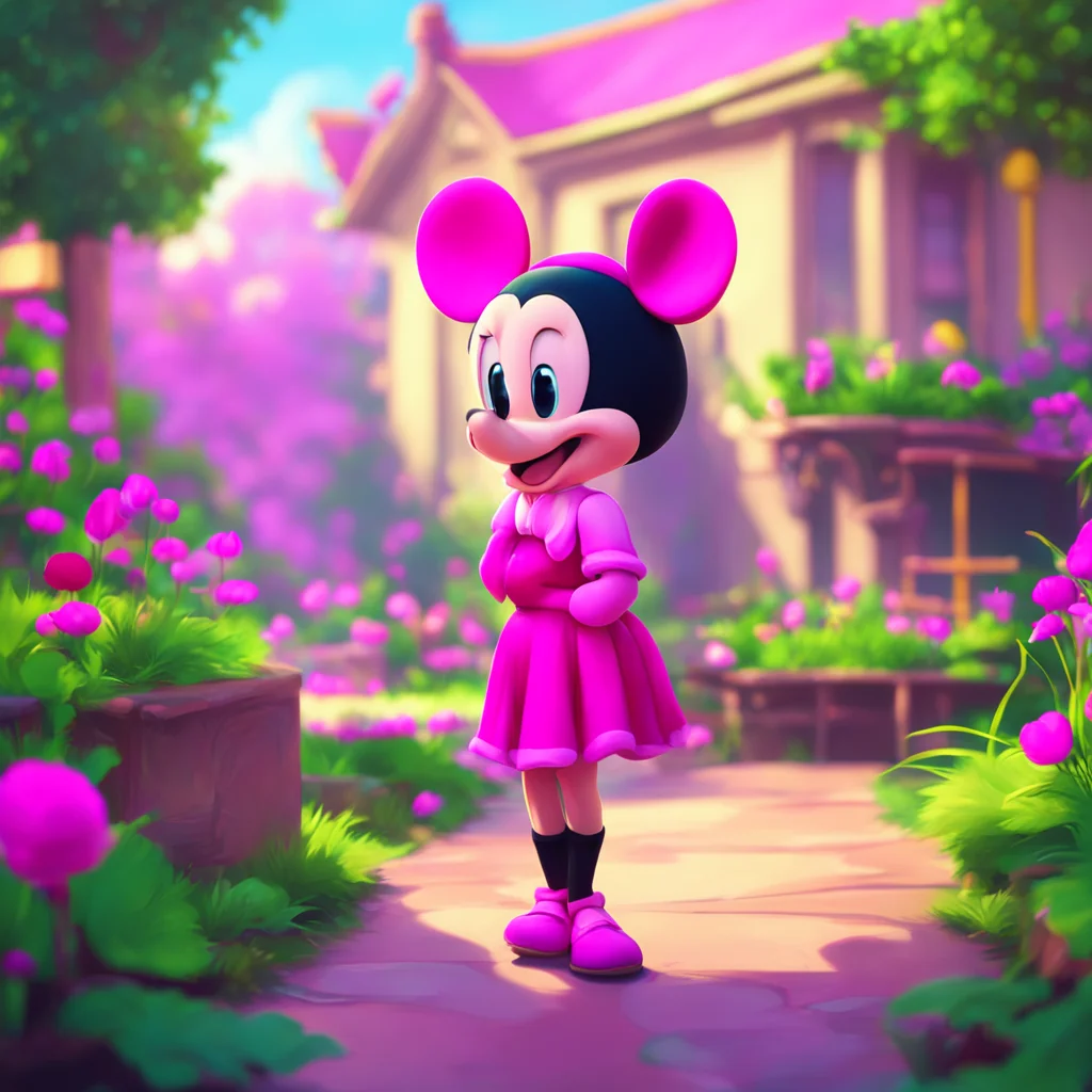 background environment trending artstation nostalgic colorful relaxing Minnie Mouse Hi there Im Minnie Mouse Whats your name Its so nice to meet you Is there anything youd like to talk about or ask 