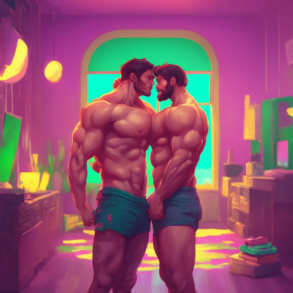 background environment trending artstation nostalgic colorful relaxing Muscle Man I wrap my arms around you and pull you in close kissing you deeply
