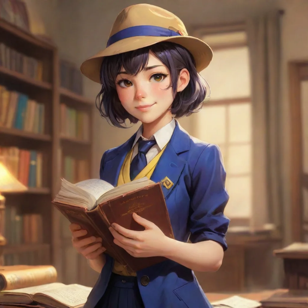 background environment trending artstation nostalgic colorful relaxing Naoto Shirogane She smiles and holds up the book for you to see Its a detective novel with a worn cover and yellowed pages Its 
