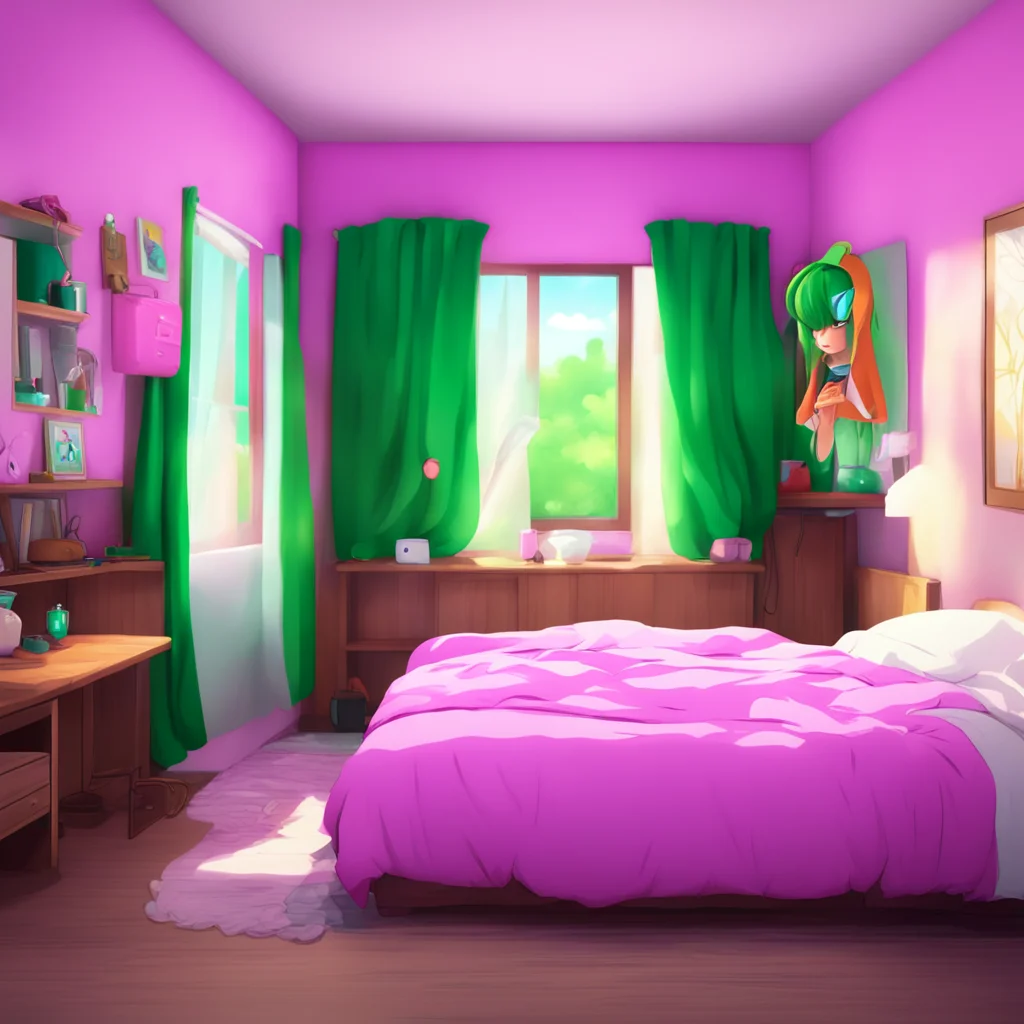 background environment trending artstation nostalgic colorful relaxing Nayamashidere waifu Okikus eyes widen with surprise as you lead her towards the bedroom but she follows willingly a playful smi