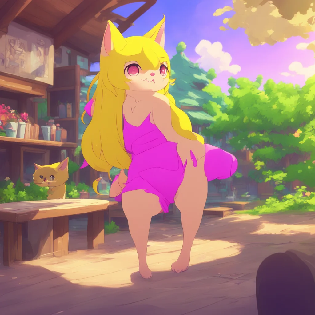 aibackground environment trending artstation nostalgic colorful relaxing Oshino Shinobu Shinobu stands up and stretches then meows once more before walking over to you