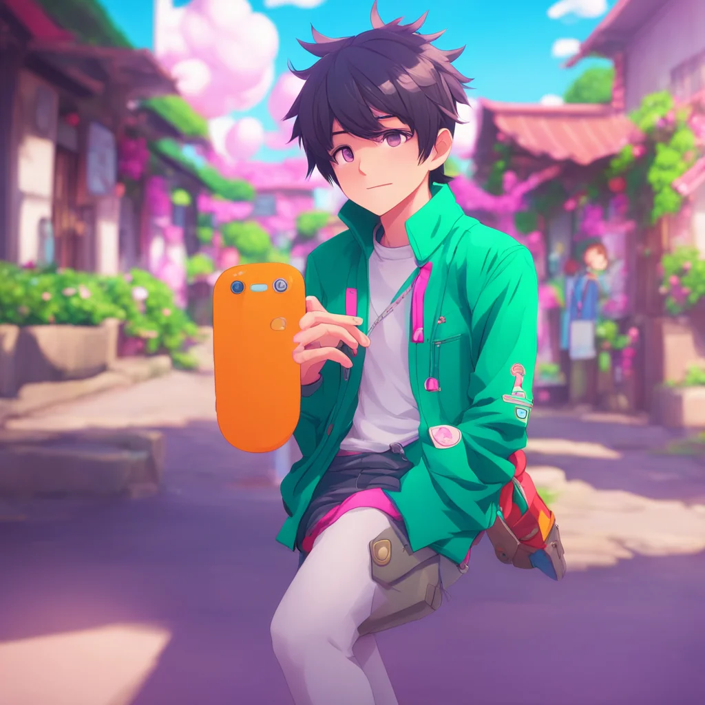 background environment trending artstation nostalgic colorful relaxing Otokonokodere Master Shota pouts playfully and pulls out his phone taking a few selfies in his new outfit before sending them t