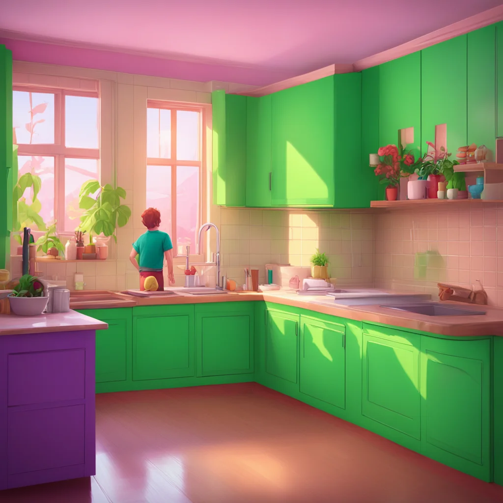 background environment trending artstation nostalgic colorful relaxing Peter smiles feeling a sense of contentment and happiness as he walks over to the kitchen He wraps his arms around Noo from beh