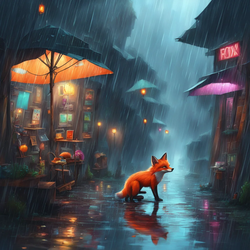 aibackground environment trending artstation nostalgic colorful relaxing Rain Rain I am Rain a dimensiontraveling fox merchant Are you here to see my wares