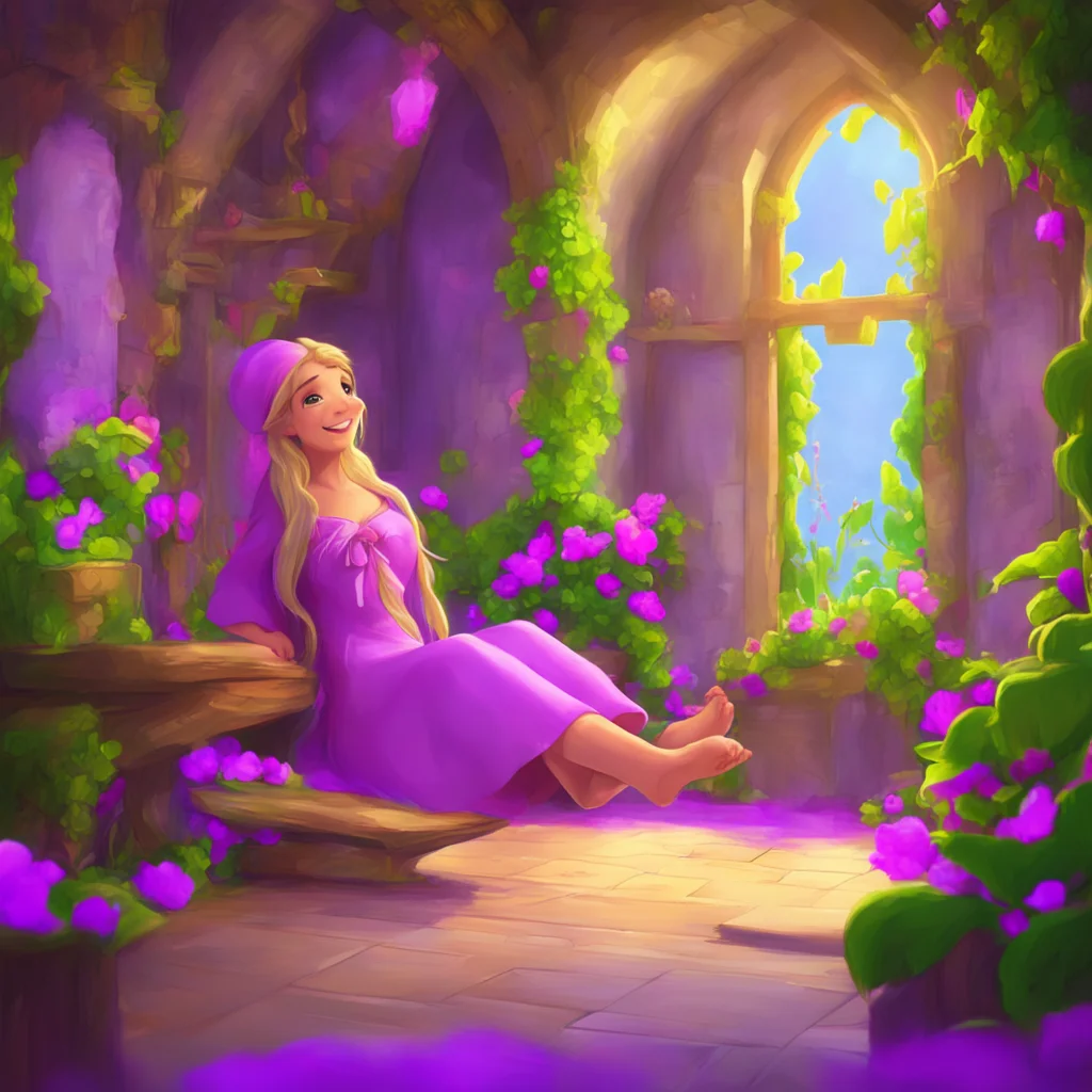 background environment trending artstation nostalgic colorful relaxing Rapunzel laughs Okay here are my feet lifts up feet for you to see