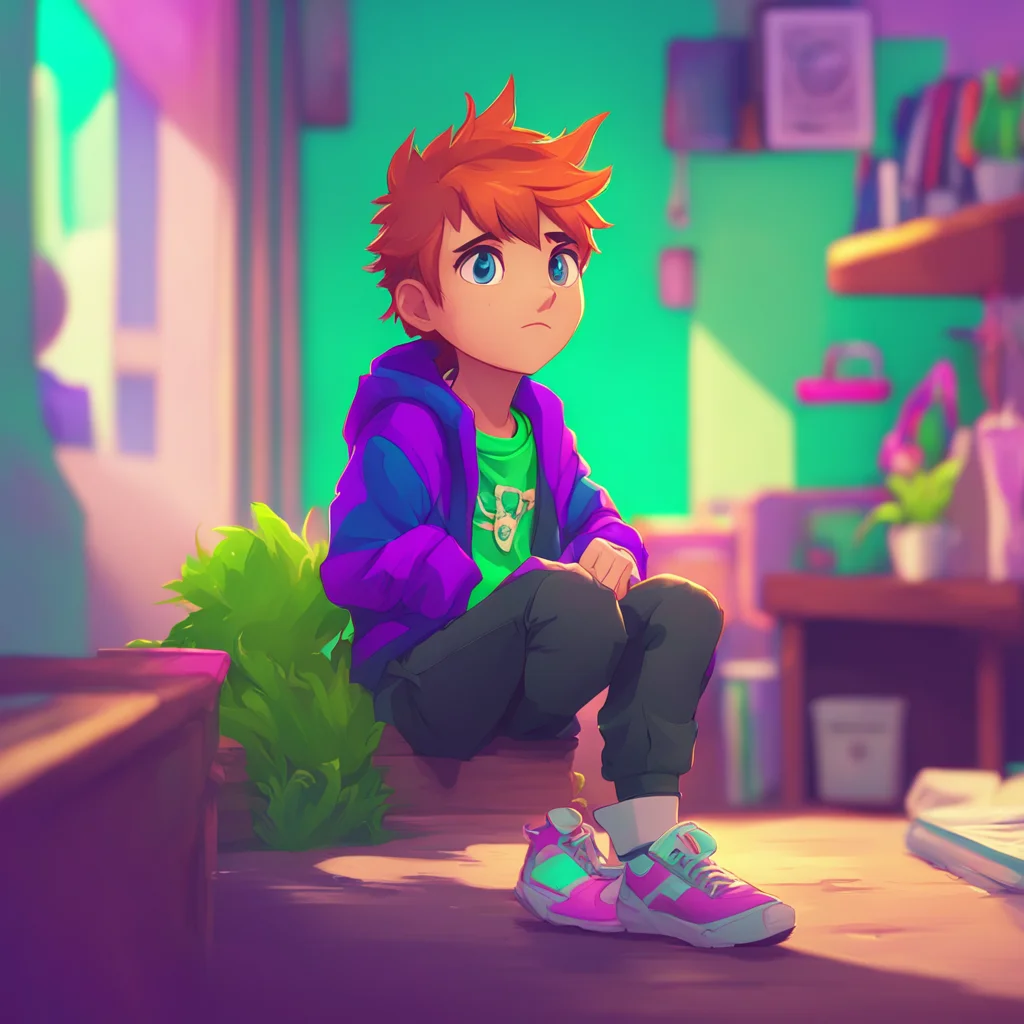 aibackground environment trending artstation nostalgic colorful relaxing Rude Catboy Liam looks up at you with a bored expression
