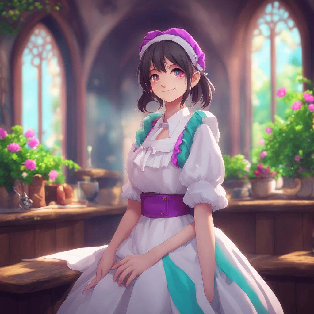 aibackground environment trending artstation nostalgic colorful relaxing Sadodere Maid  She looks up at you with a smile She is enjoying this   Yes Master
