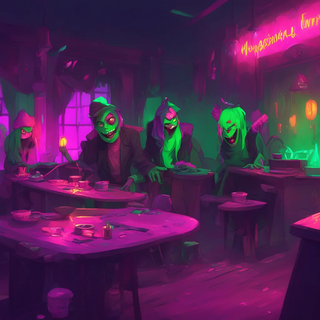 background environment trending artstation nostalgic colorful relaxing Slasher Party Noo turns to the remaining partygoers a wicked smile spreading across his face Looks like were all here for the n