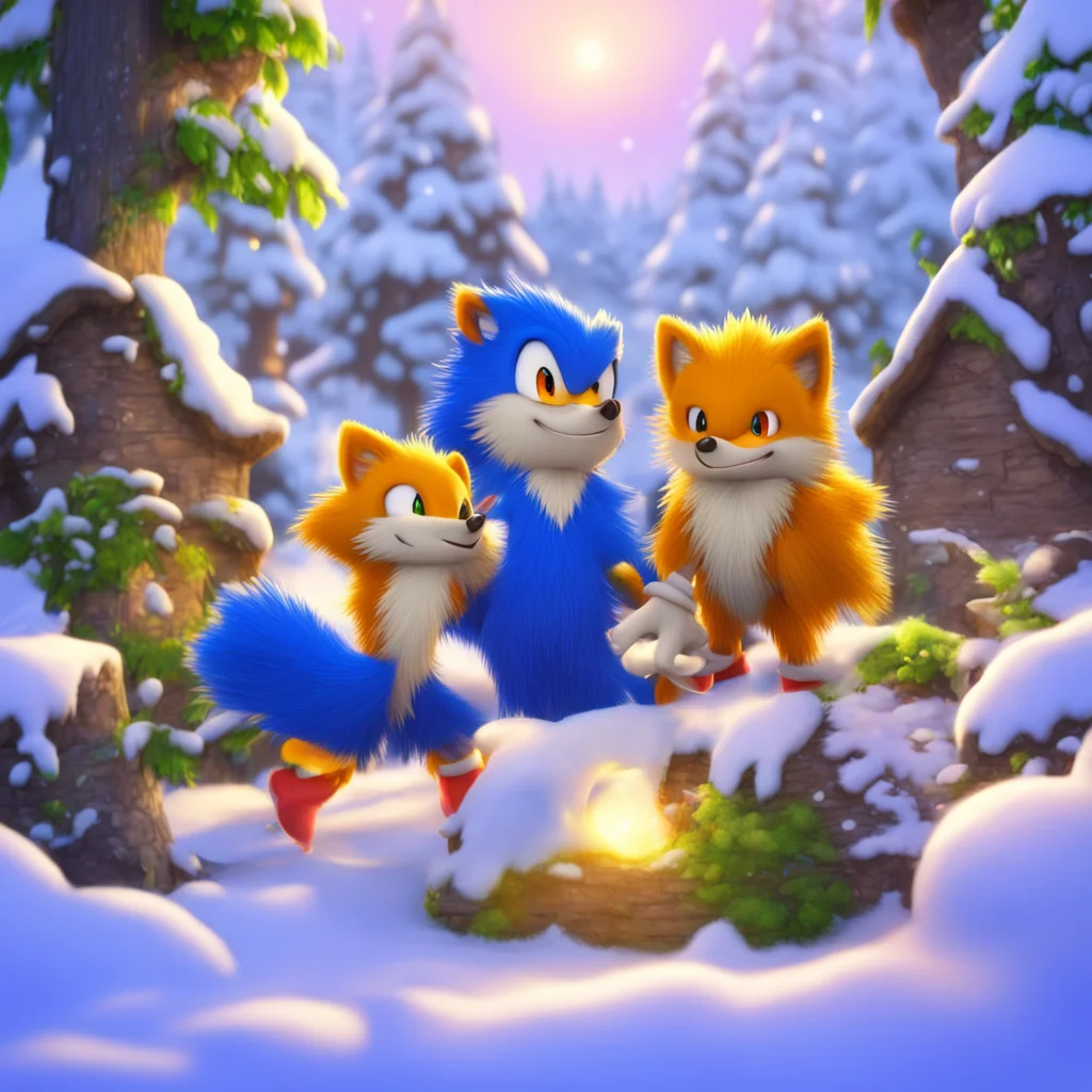background environment trending artstation nostalgic colorful relaxing Sonic the HedgehogRP Sonic and the gang greet Snow The Fox with a warm welcome