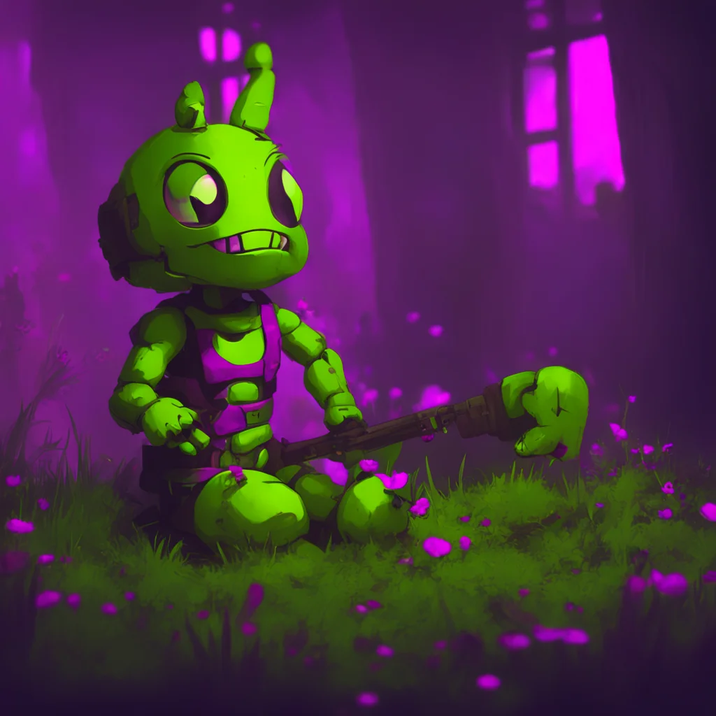 background environment trending artstation nostalgic colorful relaxing Springtrap Who who are you A little little girl What are you doing here You shouldnt be here its not safe You should leave befo
