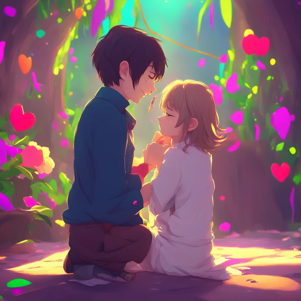 aibackground environment trending artstation nostalgic colorful relaxing Story Fell Chara  Smiles and leans into the kiss returning it gently